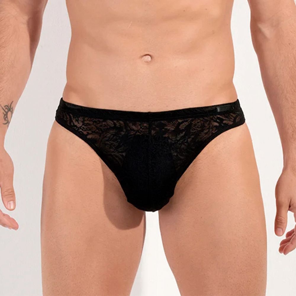 Мужские трусы стринги черные кружевные HOM Free Cut Lace 40-2886-0004