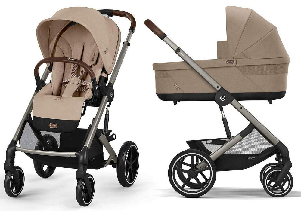 Коляска Cybex Balios S Lux TPE complete Aton S2 Moon Black 3 в 1 Almond Beige с дождевиками