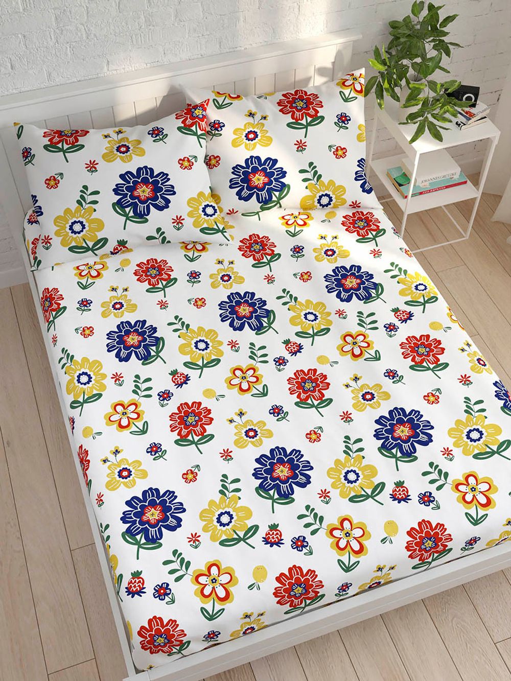 Постельное белье Полисатин Simple House "Цветы" евро Наволочка 50х70 см 2 шт Простынь 240x215 см Пододеяльник 200x215 см