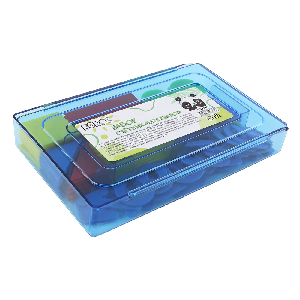 Набор счетных материалов, пластик, 132 шт, ассорти 3 вида, пластиковый пенал, КОКОС, 232686