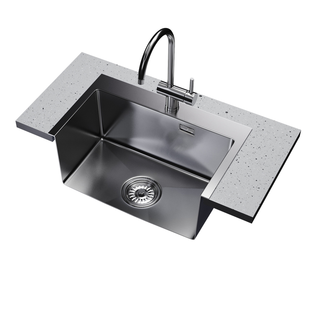 Мойка настол.монтаж 53х43 (3,0) вып 3 1/2  MIXLINE ПРО С ФАСКОЙ 22см с сиф(черный графит НАНО декор)