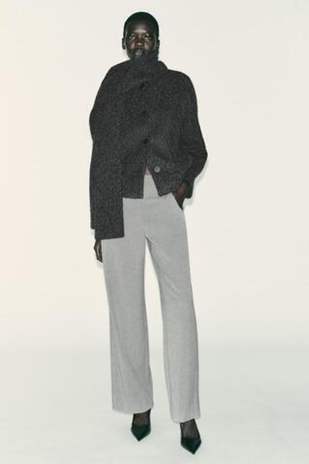 ZARA БРЮКИ ПРЯМОГО КРОЯ СО СРЕДНЕЙ ПОСАДКОЙ, СЕРЫЙ