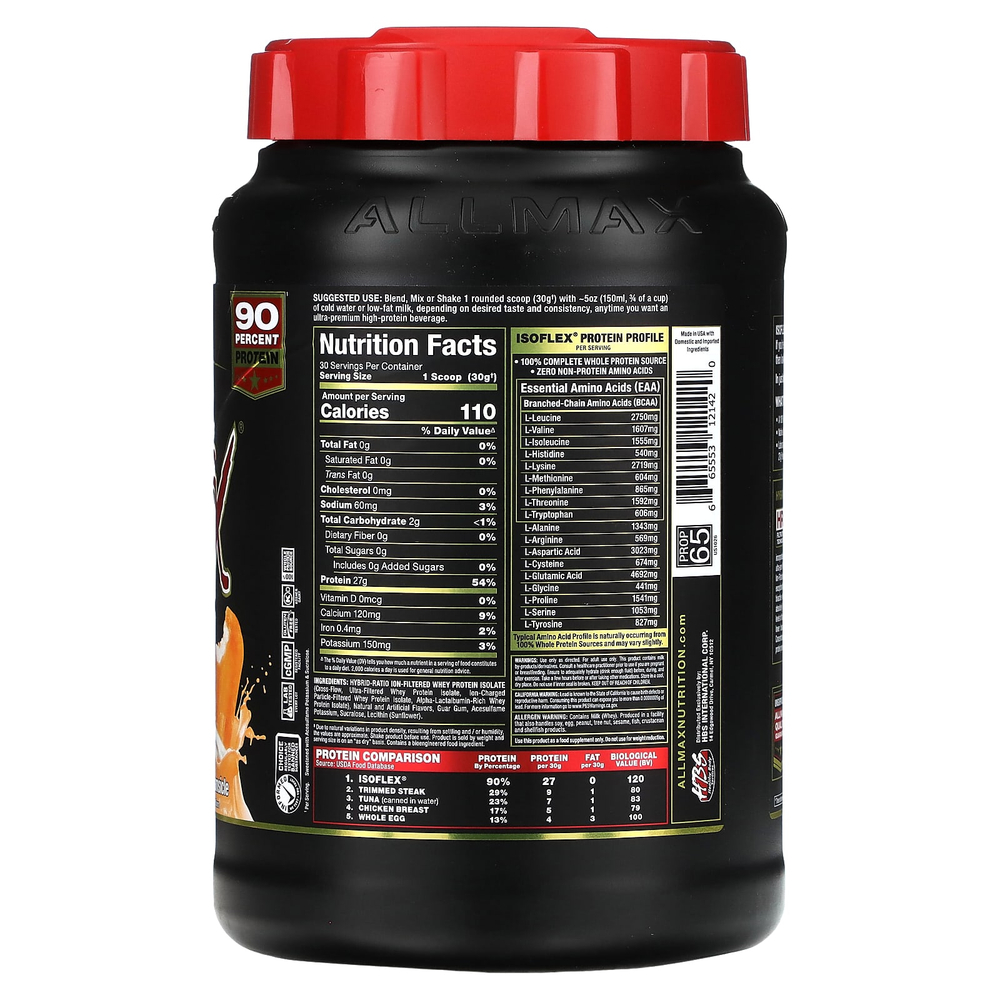 ALLMAX, Isoflex, чистый изолят сывороточного протеина, апельсиновый сок, 907 г (2 фунта)