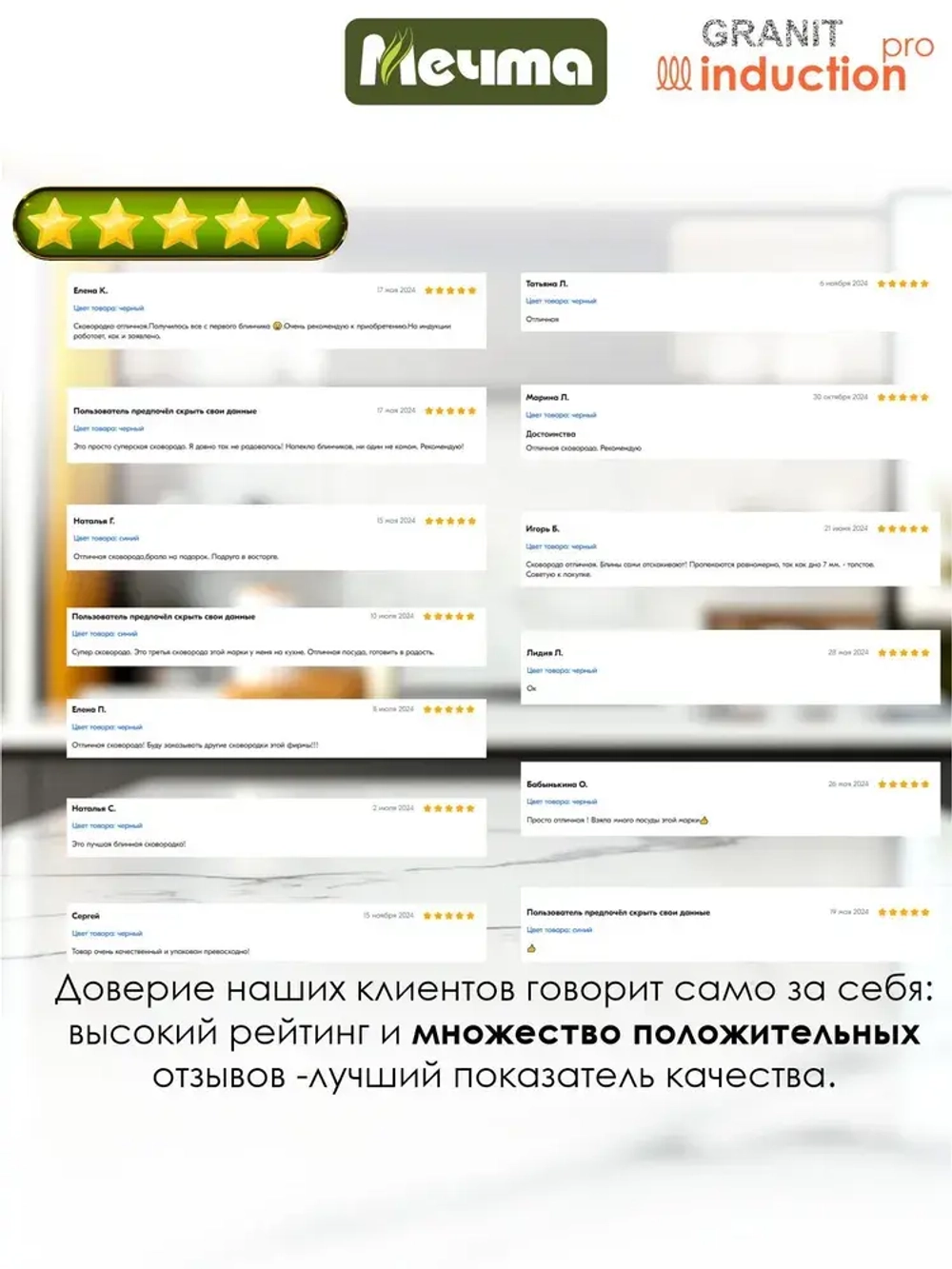 Сковорода блинная индукционная "Мeчта" Гранит от 22 см до 24 см