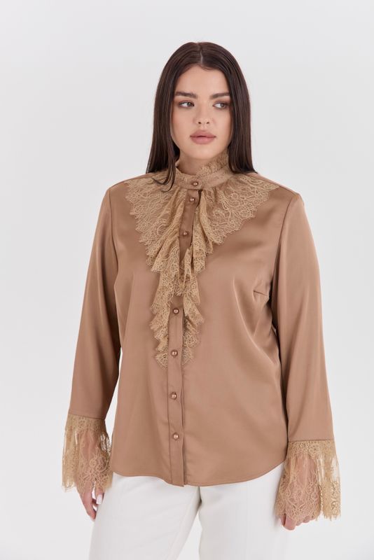 Блузка с отделкой из кружева, капучино