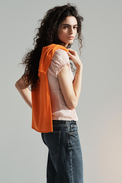 ZARA ТОП ИЗ ПОЛУПРОЗРАЧНОГО ЖОРЖЕТА, ПАСТЕЛЬНО-РОЗОВЫЙ