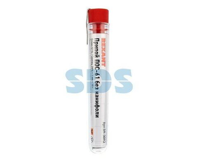 Припой без канифоли ПОС-61 REXANT, 10 г, 1.0 мм, (олово 61%, свинец 39%), колба 09-3093