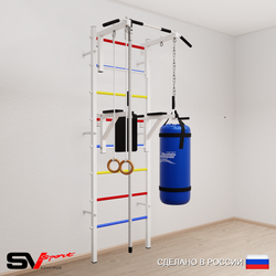 Шведская стенка Sv Sport усиленная 6741 (Турник стандарт/Брусья/Канат/Кольца/Цепь/Мешок 15кг)
