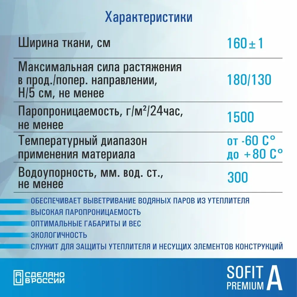Ветрозащитная мембрана SOFIT PREMIUM A 70 кв.м / ветрозащита стен и кровли