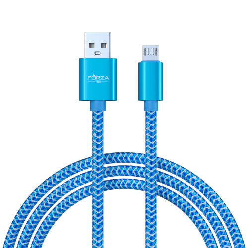 Кабель для зарядки USB(A)-microUSB FORZA Волна, 1м, 2А, тканевая оплётка, 4 цвета, пакет