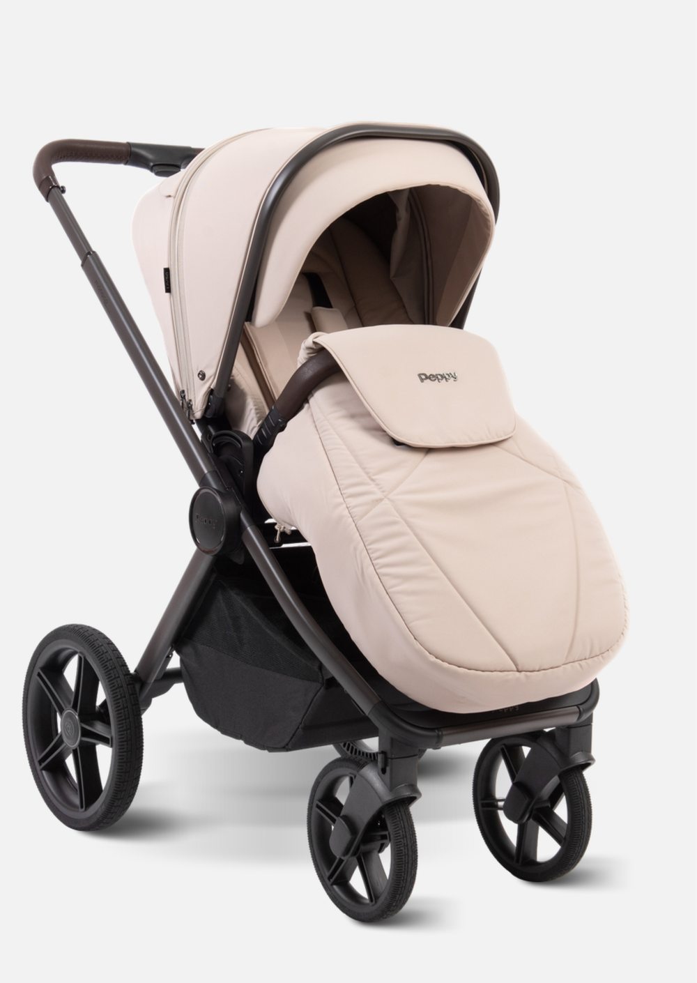 Peppy Коляска детская Monaco thermo 2 в 1 Beige (бежевый), рама серо-коричневая