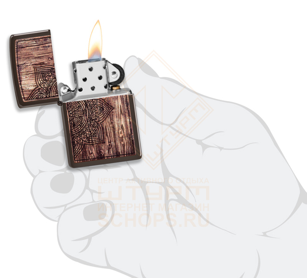 Зажигалка Zippo 49184 Wood Mandala Design, Brown Matte