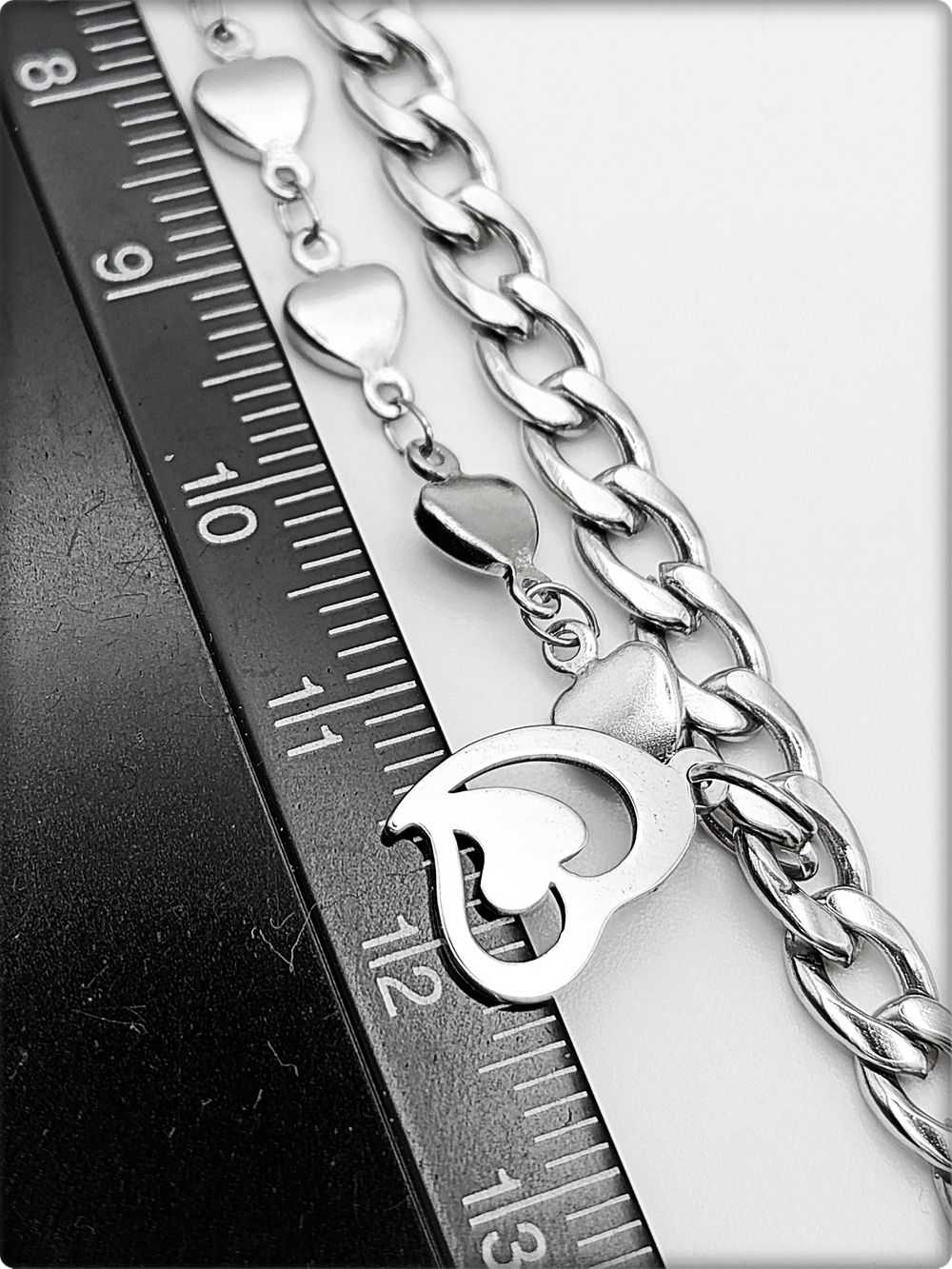 Браслет стальной "Сердце" длина 18см.