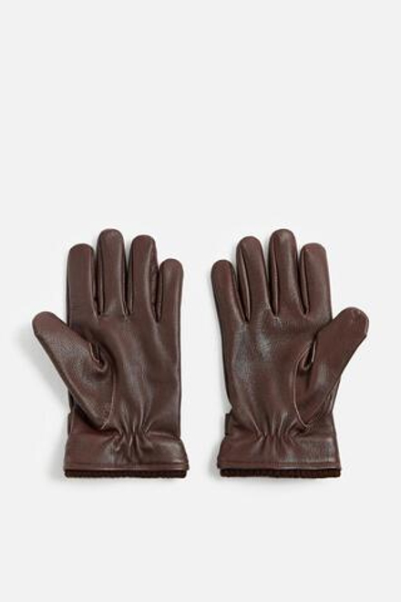 ZARA КОЖАНЫЕ ПЕРЧАТКИ С РЕГУЛИРУЕМОЙ ДЕТАЛЬЮ, КОРИЧНЕВЫЙ