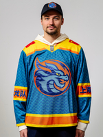 Джерси хоккейное синее ХК "Шанхайские Драконы", реплика с вышивками