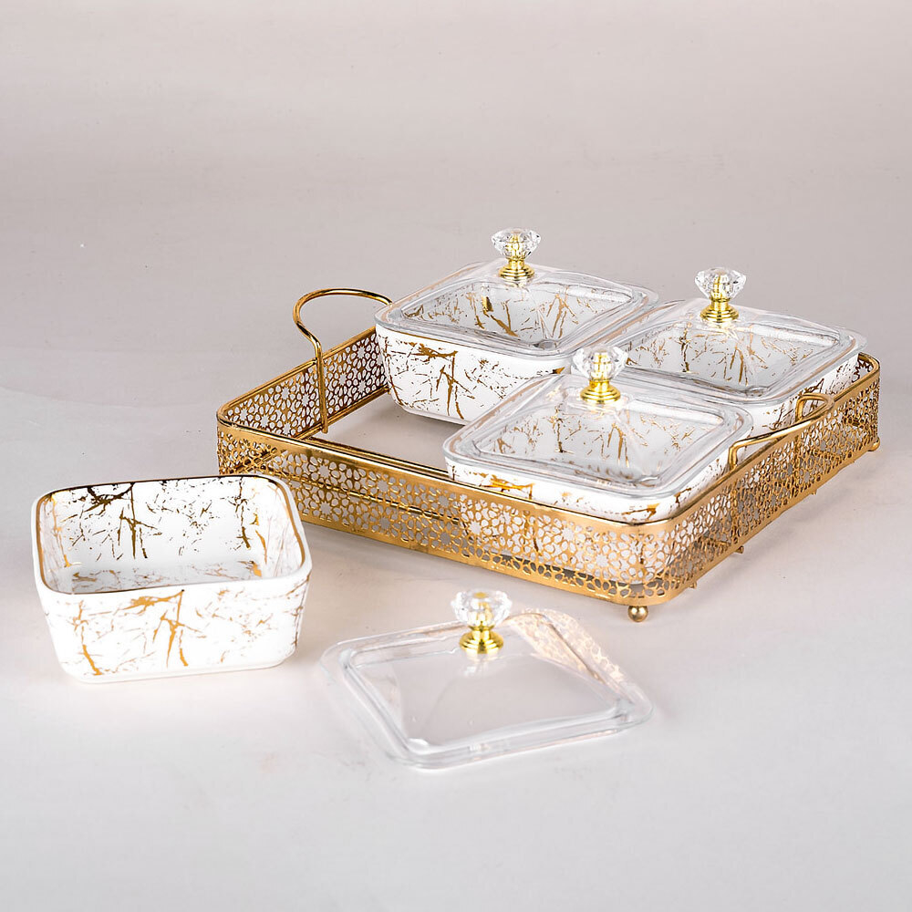 Менажница 4-х секционная на подставке, 19*19*8см