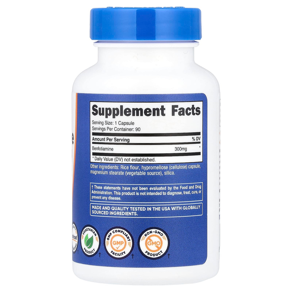 Nutricost, Бенофотиамин, жирорастворимый витамин B1, 300 мг, 90 капсул