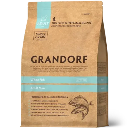 Grandorf 1кг White Fish Mini Holistic для собак мелких пород (низкое содержание зерна), с белой рыбой