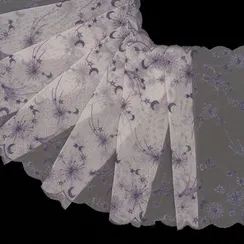 Вышивка на сетке серебристый пион/джинс 25 см