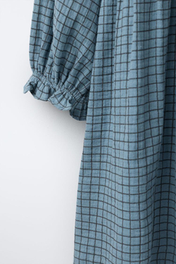 ZARA Х BENSIMON ® ПЛАТЬЕ В КЛЕТКУ С ДЛИННЫМИ РУКАМИ, СВЕТЛО-ГОЛУБОЙ