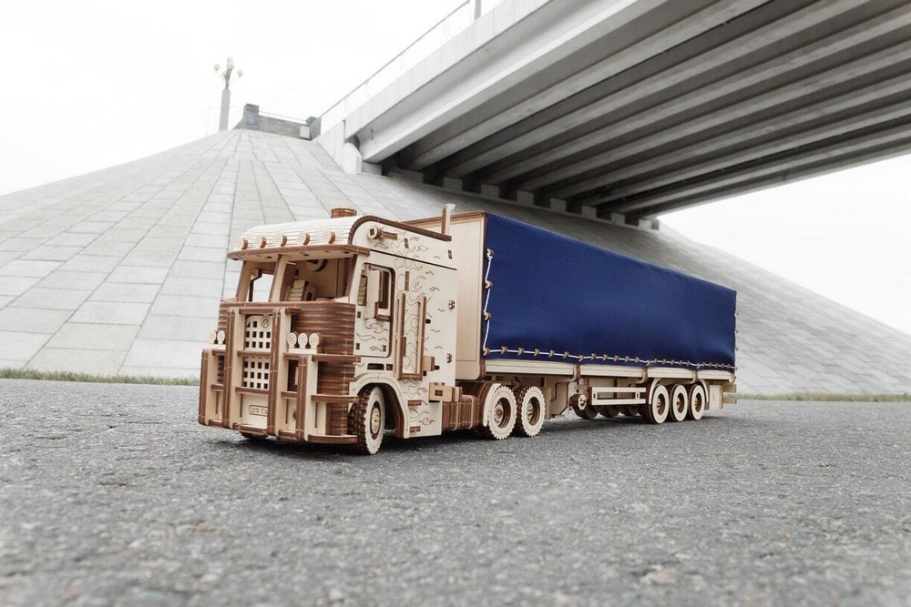 Грузовик Тягач Король дорог от EWA - Деревянный конструктор, сборная механическая модель, 3D пазл