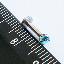 Пирсинг. Лабрета интернал для пирсинга губы 6 мм с голубым кристаллом 3 мм. Медицинская сталь.
