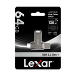 Флеш накопитель 64GB Lexar® JumpDrive® Dual Drive D400 USB 3.1 Type-C™ (OTG), металл/пластик, 130 MB/s