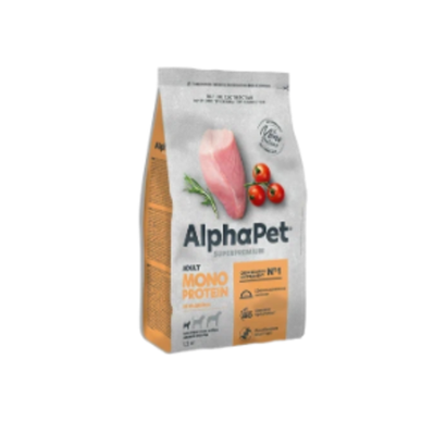 Cухой корм для взрослых собак мелких пород AlphaPet Superpremium Monoprotein (АльфаПет) из индейки, 1,5 кг