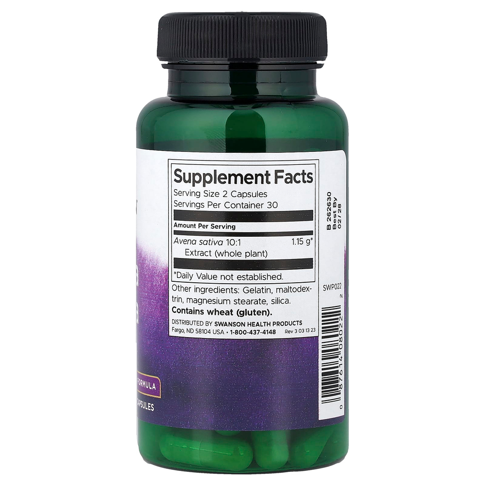 Swanson, овса (Avena sativa), 60 капсул (575 мг в 1 капсуле)