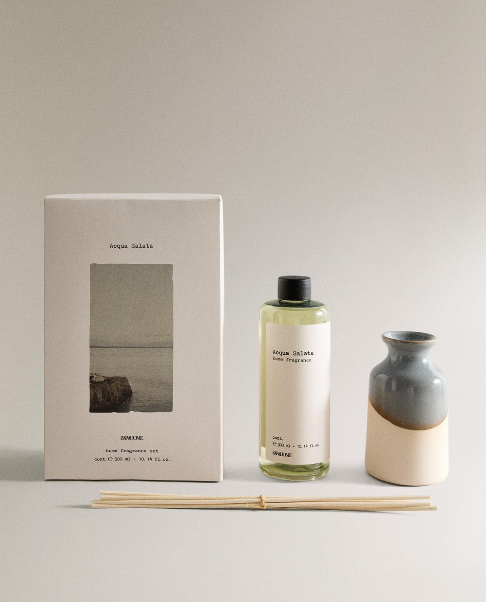 Zara Home ACQUA SALATA REED DIFFUSERS — ароматический диффузор с тростниковыми палочками, Аква Салата, 300 мл + запасной флакон