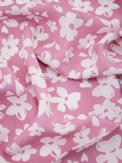 Ткань штапель принт Белые цветы средние на розовом, 92 гр/м2, ш. 150 см