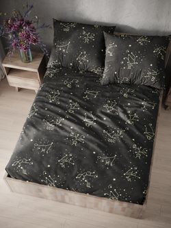 Постельное белье Полисатин Мечта "Созвездие" семейное Наволочка 50х70 см 2 шт Простынь на резинке 160x200 см Пододеяльник 145x215 см 2шт