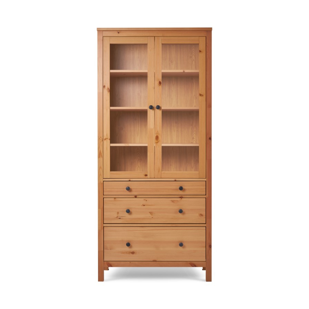 Шкаф-витрина Хемнэс Hemnes/Кымор, 3 ящика, 90х198х37 см, светло-коричневый