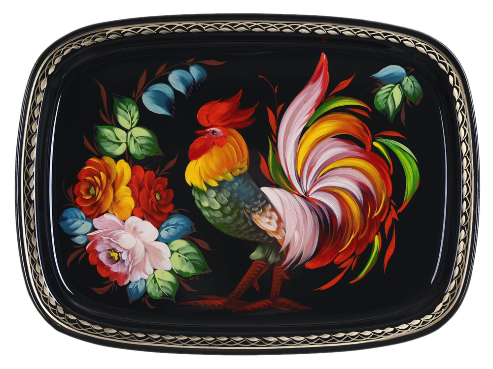 Жостовский поднос декоративный, размер 33х24 см (A12), металлический