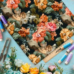 Ткань премиум таффета ангелы в цветах