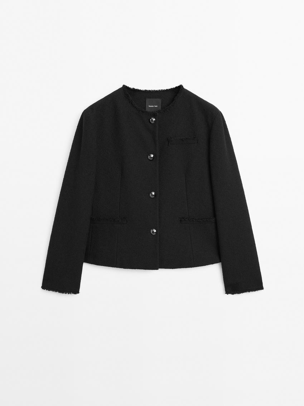 Massimo Dutti Укороченная куртка с пуговицами, черный