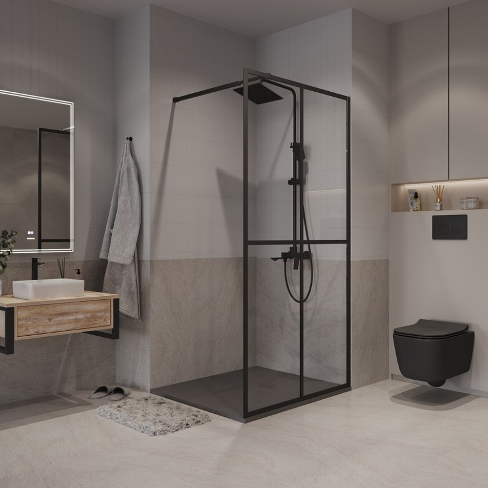 Душевая перегородка Niagara Nova NG-686-12BLACK (120х195) черный матовый,стекло прозрачное,1 место