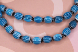 Бусина керамика 14х8 мм черно-синяя