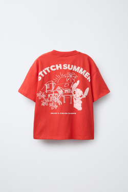 ZARA ФУТБОЛКА С ПРИНТОМ LILO & STITCH © DISNEY И РЕЛЬЕФНОЙ ДЕТАЛЬЮ, КРАСНЫЙ