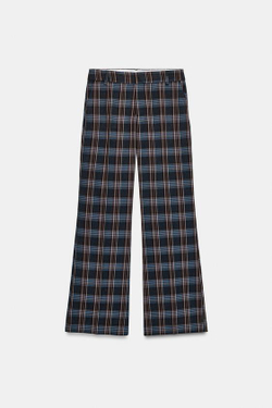 ZARA БРЮКИ В КЛЕТКУ, СЕРО-СИНИЙ