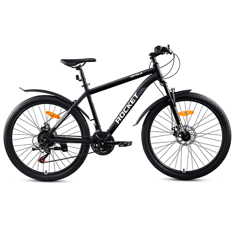 Велосипед двухколесный ROCKET CRATER ЧЕРНЫЙ 26, рама 18 дюймов, скоростной (скоростей 21, двойные тормоза, крылья, подножка)