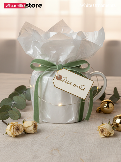 Кружка 350 мл. для чая и кофе фарфоровая, "White Ornaments"