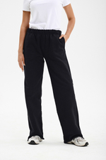 Брюки wide leg из футера черные