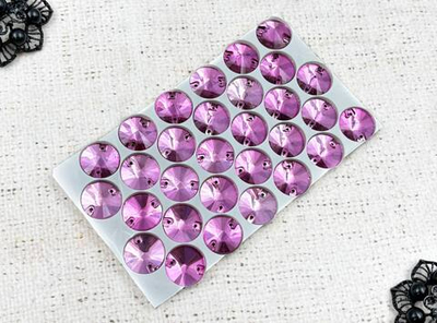 Стразы пришивные стекло Crystal риволи, Ø 16 мм, сирень