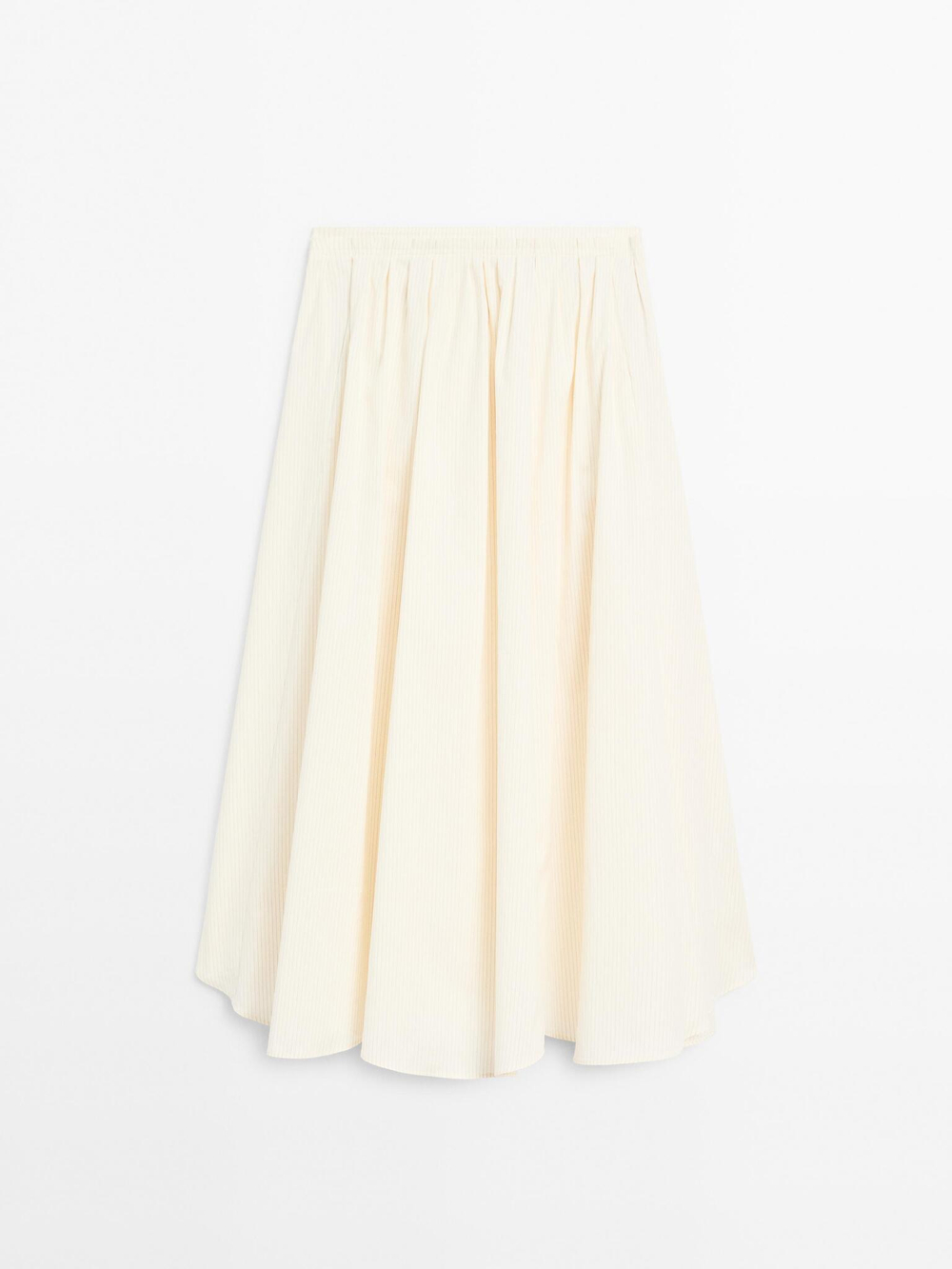 Massimo Dutti Юбка из смесового хлопкового поплина в полоску, кремовый