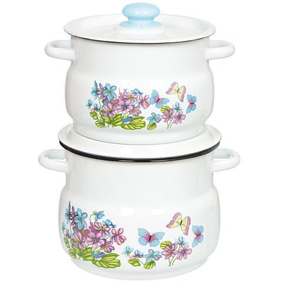 Набор эмалированной посуды 4 пр, кастрюли 4,5.5 л, Сиб товары, Фиалка 10, N10B24