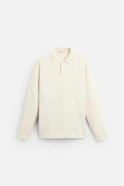 ZARA ПОЛО ИЗ СМЕСОВОЙ ВИСКОЗЫ, ЖЕЛТОВАТО-БЕЛЫЙ