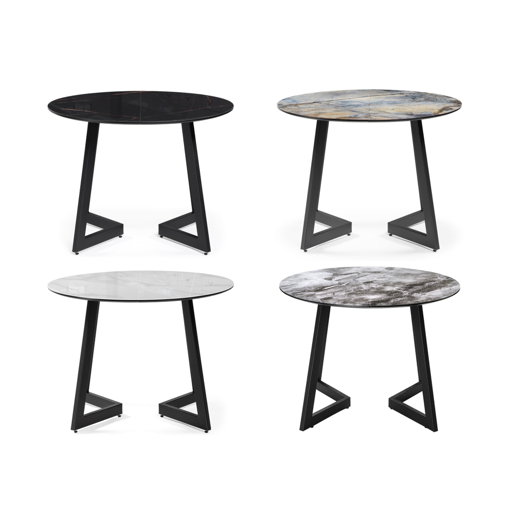 Стол стеклянный Woodville Алингсос 100(140)х100х76 белый мрамор, черный