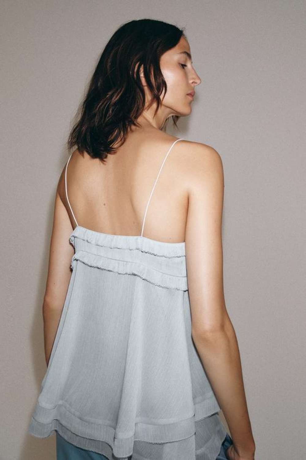 ZARA ТОП С ВОЛАНАМИ — ZW COLLECTION, ГОЛУБОЙ