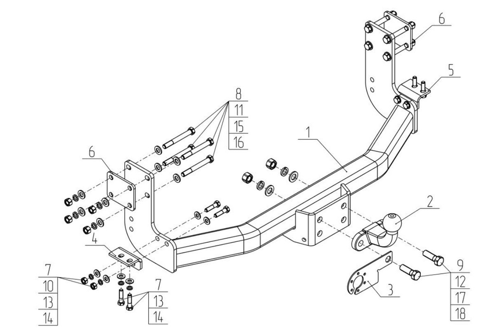 Фаркоп для Mercedes Sprinter Classic фургон без ступеньки 2013-2020 Тип шара: A. Нагрузки: 1500/100 кг, MB 09